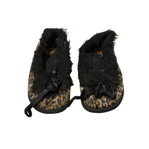 Rocket Dog Leopard Print Moccasin Slippers House Shoes Hard Bottom Faux Fur Fuzz